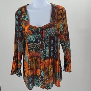 Sere Nade women's Dopamine flare sleeve mini pleated blouse brown Size XL quirky